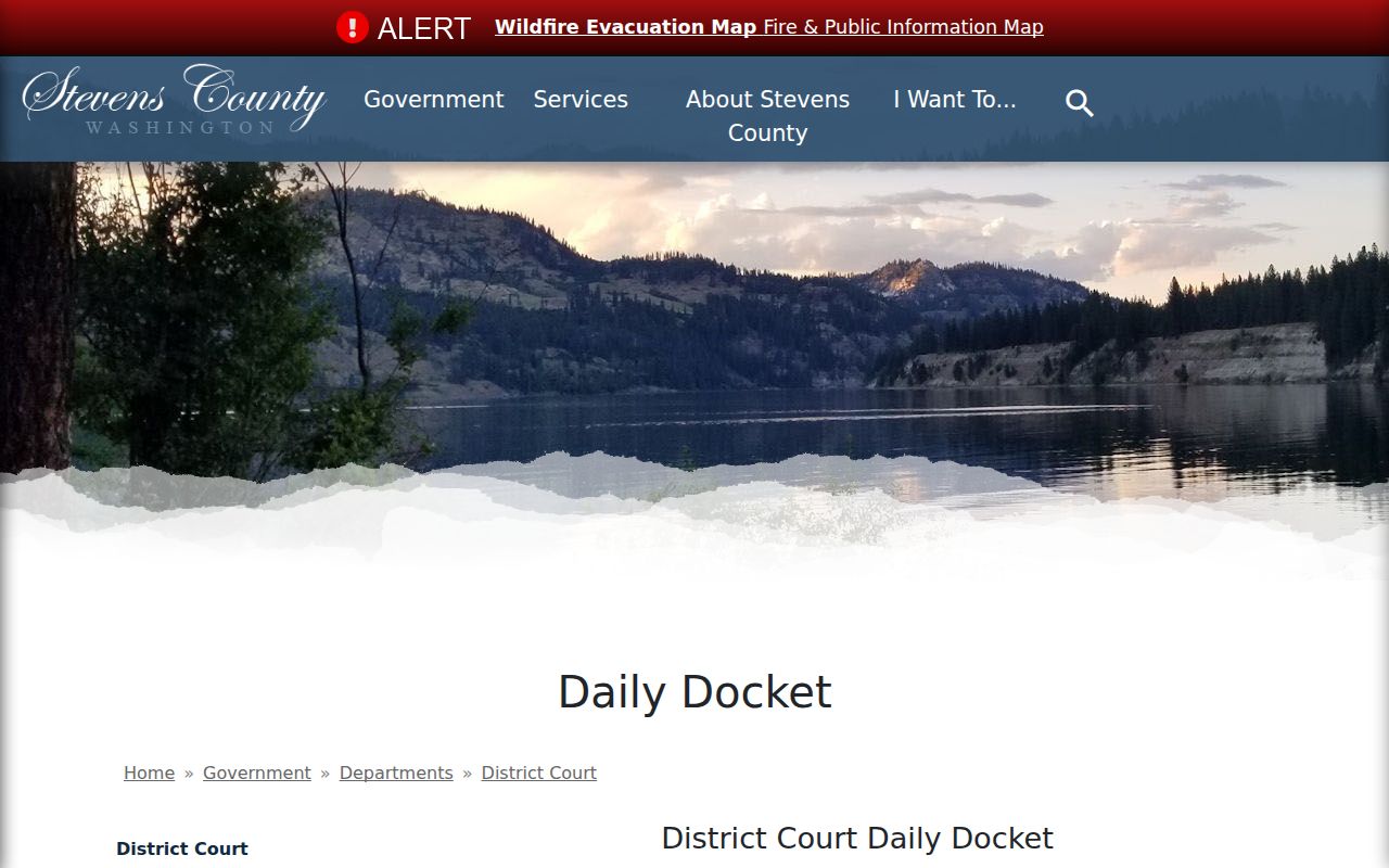 Stevens County District Court daily docket page for court dates